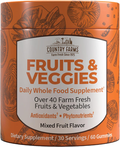COUNTRY FARMS Fruits and Veggies Gummies - Daily Whole Food Supplement with Over 40 Farm Fresh Fruits & Vegetables