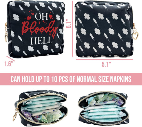 Tampons and Sanitary Pad Storage Bag, Compact and Discreet Period Organizer, Stylish Black for Teens