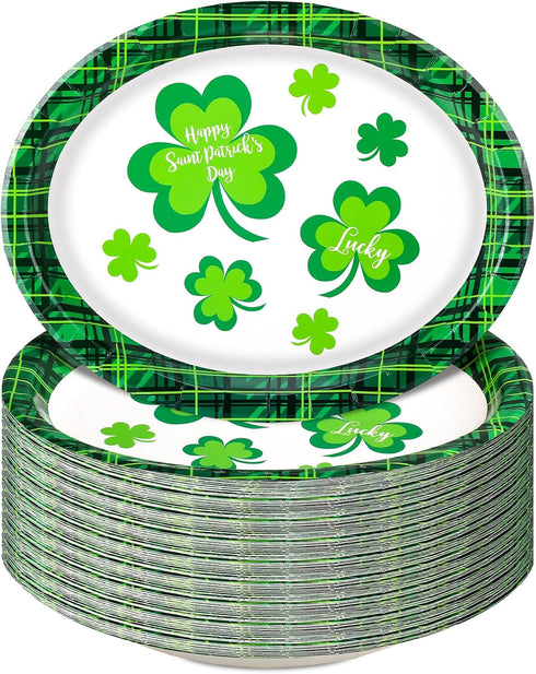 Hushee 100 Count St. Patrick's Day Oval Green Paper Plates Platter Bulk 11