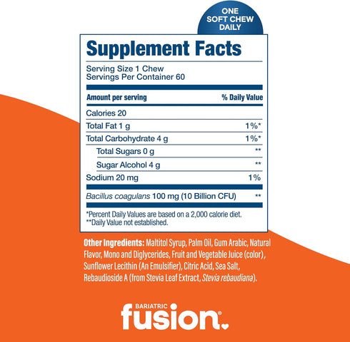 Bariatric Fusion Probiotic Soft Chews, Orange Tropical Flavor, 60 Count - Chewy Bariatric Vitamin