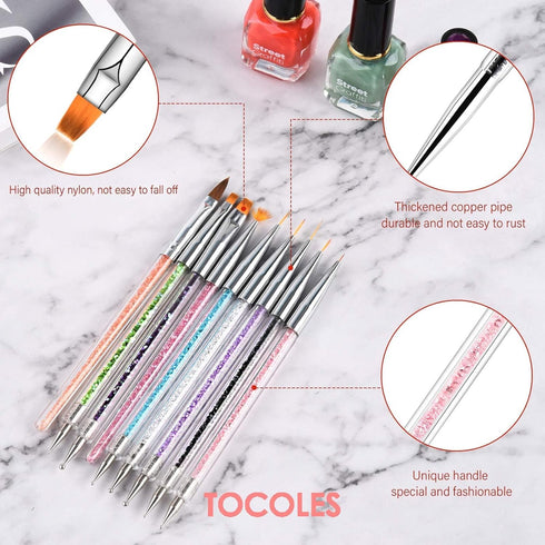 Nail Art Brushes Set, 9PCS Nail Brush with Liner Brush and Dotting Pens for Home and Professional Salon Use
