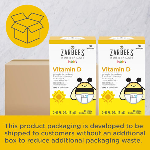 Zarbee's Vitamin D Drops for Infants, 400IU (10mcg), Baby & Toddler Liquid Supplement, 2 Pack, 0.47 Fl Oz Bottles