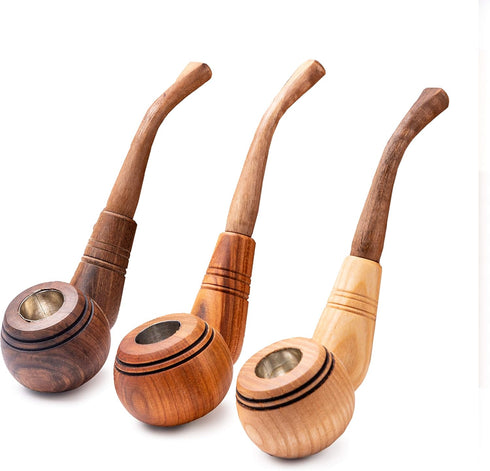 Dr. Watson Wooden Tobacco Pipes Set of 3, Classic Handmade Natural Wood Design
