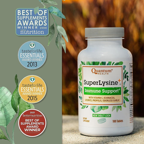Quantum Health SuperLysine+ Advanced Formula - Immune Support Supplement, 1500 mg Lysine, 180 Tablets (Pack of 2)