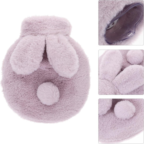 VICASKY Hot Water Pouch with Plush Rabbit Cover, Compact Portable Hot Water Bottle, PVC Explosion-Proof Relief Bag
