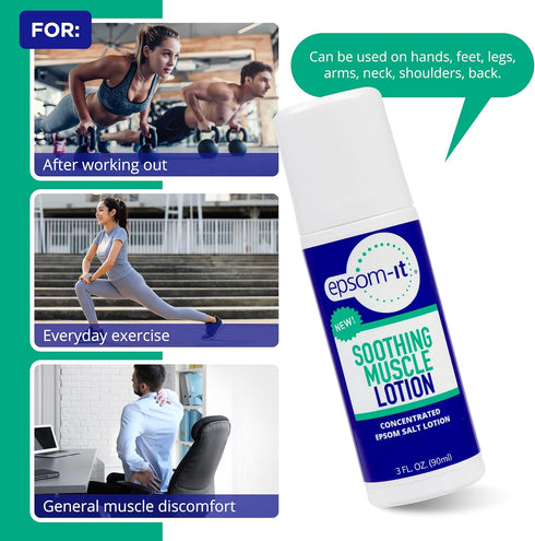 EPSOM-IT Soothing Muscle Lotion - Roll On Epsom Salt Lotion with Arnica for Muscle Aches, Stiffness, Leg Cramps,