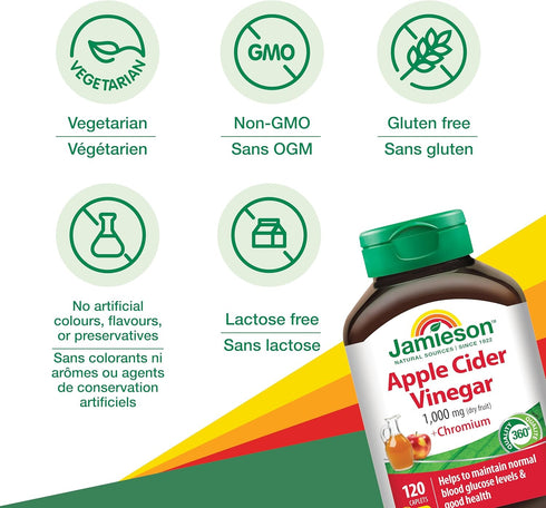 Jamieson Laboratories 120 Jamieson Apple Cider Vinegar & Chromium, caplets