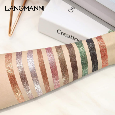 LANGMANNI 10 Pcs Liquid Glitter Eyeshadow Metallic Shimmer Glitter Eyeshadow Sweatproof Makeup Set,Glitter Pressed All Highly Pigmented Blending Powder For Woman & Girl (10pcs)