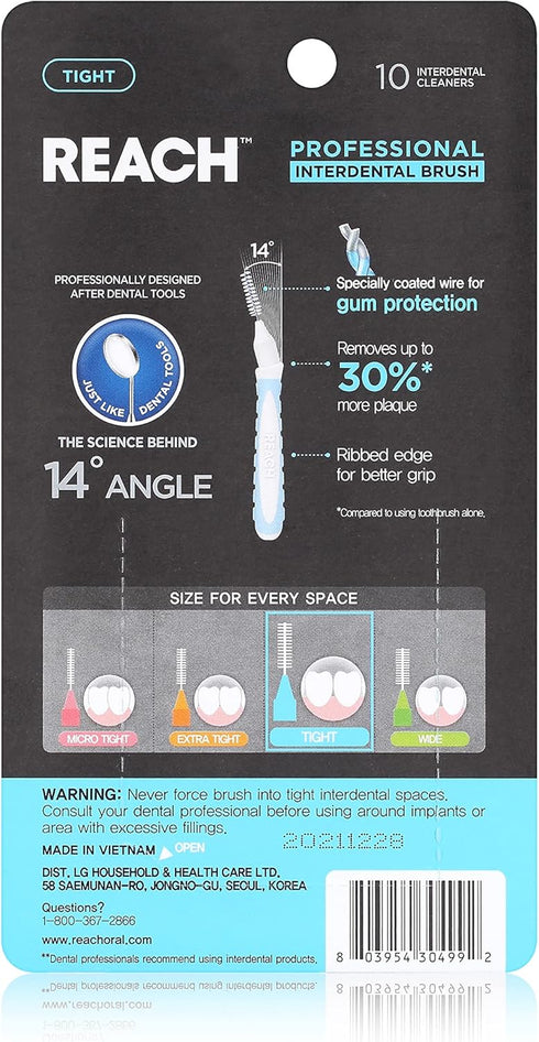 Reach Interdental Brush Cleaners, Tight, 10 Count, Sensitive Gum Protection, Plaque Remover
