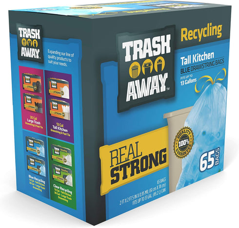 Trash Away (65 13 65 13 Heavy Duty Recycling Drawstring Bags | Tall & Strong Bags for Home & Kitchen - Ct, Gallons)