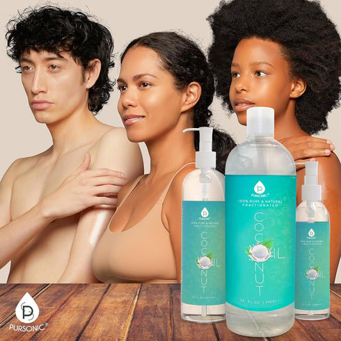 Pursonic Pure Unscented Fractionated Coconut Oil - 16 Oz Multipurpose Oil for Skin, Hair, and Makeup Removal