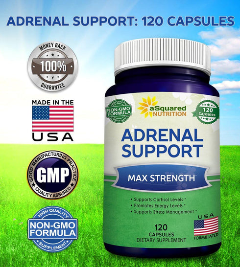 aSquared Nutrition Adrenal Support & Cortisol Manager Supplement (120 Capsules) for Fatigue & Stress Relief