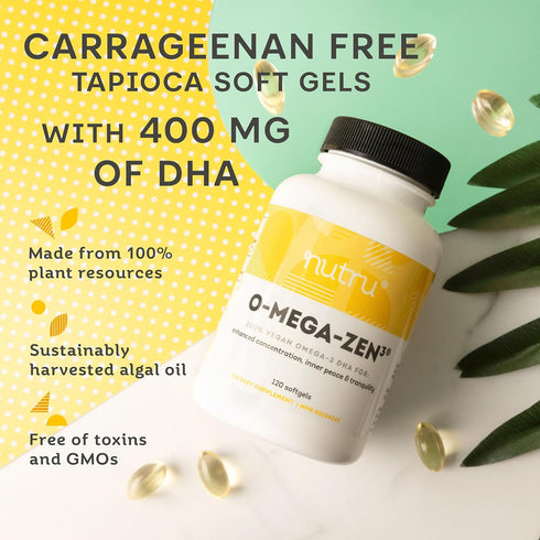 O-Mega-Zen3 Vegan Omega 3 DHA Supplement - 400 mg DHA Essential Fatty Acids, 120 Softgels