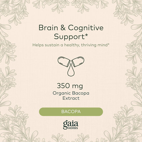 Gaia Herbs Bacopa - Brain and Cognitive Support Herbal Supplement with Bacopa Monnieri - 60 Vegan Capsules