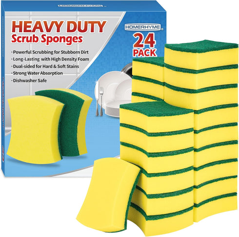 Heavy Duty Scrub Sponges, 24 Pack, Double-side Design, Long-lasting Kitchen Sponges
