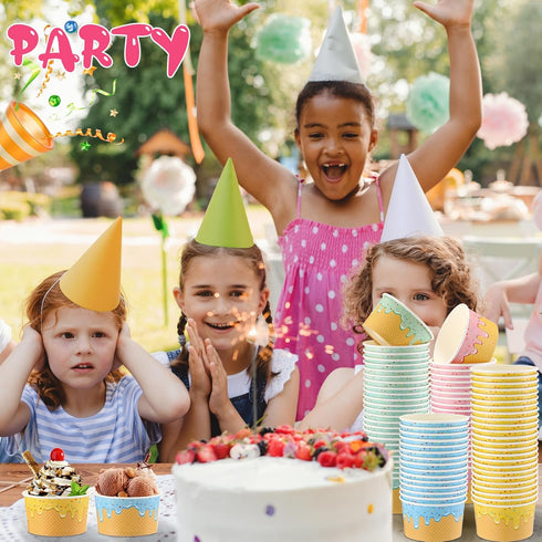 Ninehaoou 200 Summer (8 oz) Pcs Ice Cream Cups Bulk Paper Disposable Dessert Bowls Ice Cream Bowls Paper Dessert Cups