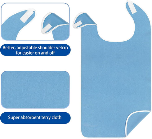 Telooco 12 Pack Eating(17.7 29.5 inch) Adult Bibs for Women/Men, Reusable Clothing Protector with Crumb Catcher