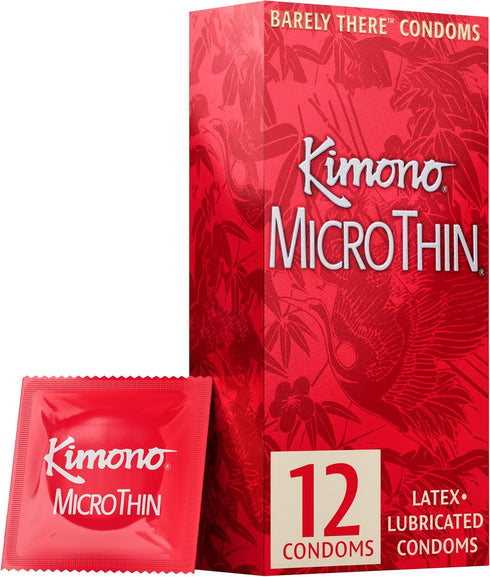 Kimono MicroThin Condoms Pack of 12 - Premium Lubricated Natural Latex, Thinnest,