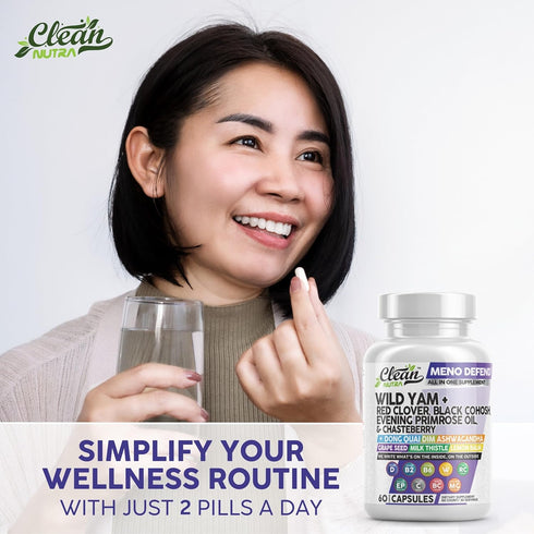 Clean Nutra Wild Yam Root Capsules with Red Clover, Black Cohosh, Evening Primrose Oil & Hormone Balance for Women