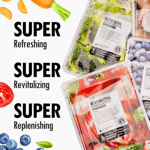 FARMSKIN Superfood Salad Sheet Mask Set of 6 - Face Mask Sheets with MangoSteen, Broccoli, and More