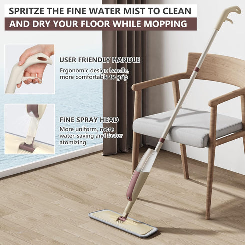Spray Mop for Floor Cleaning | HOMTOYOU Floor Mop with 2 Refillable Bottles and 4 Washable Microfiber Pads