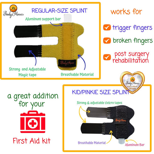 BodyMoves 5 Finger Splints plus 1 Pinkie/Kid Splint, with Black Pinkie