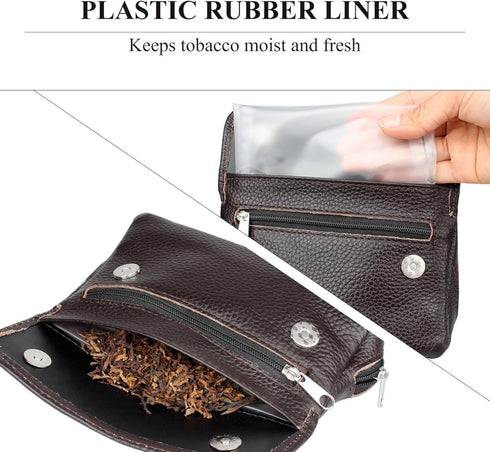 FIREDOG Genuine Leather Smoking Tobacco Pipe Pouch - Case Bag for 2 Pipes, Tamper Tool, Brown