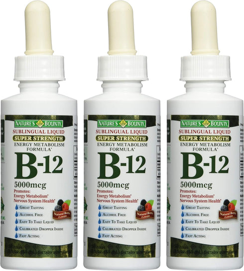Nature's Bounty B-12 5000 mcg Sublingual Liquid Energy Health, 2 Fl Oz (Pack of 3)
