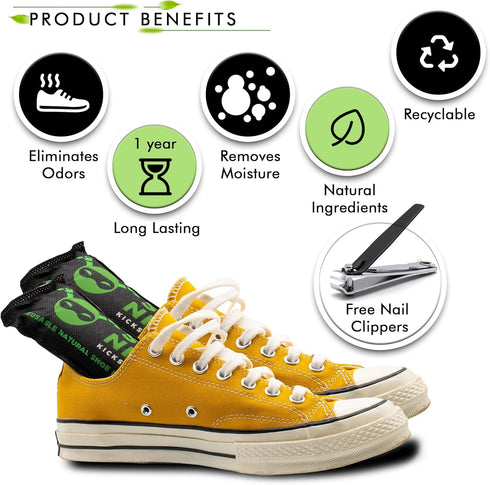 Shoe Deodorizer Inserts, Activated Charcoal Odor Eliminator for Shoes, Pack of 2 with Nail Clippers
