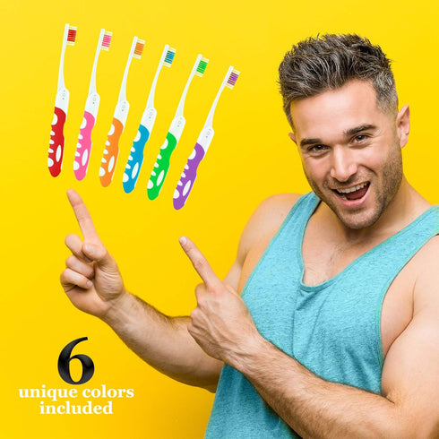 Lingito Travel Folding Toothbrush, Camping Toothbrush Bulk, Medium Bristle (6 Pack, Medium-Multicolor)