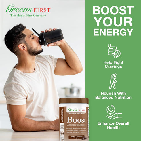 Greens First Boost - Plant-Based Protein & Balanced Nutrition, Superfood Shake Mix, Dairy-Free, Vegan
