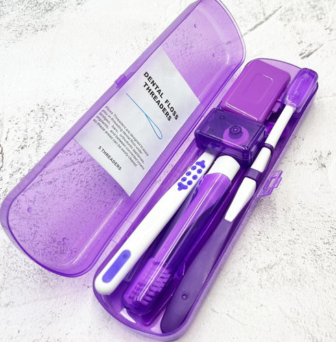 Portable Orthodontic Oral Care Kit for Braces, Dental Wax, Floss, Toothbrush Cleaning Kit, Purple
