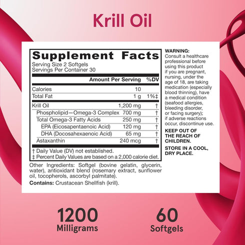 Omega-3 60 30 Jarrow Formulas Krill Oil - Phospholipid Complex with Astaxanthin - Softgels - Servings - Supports Lipid