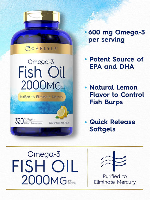 Carlyle Fish Oil Supplements, 2000mg, 320 Softgels - EPA & DHA, 600mg Total Omega-3, Non-GMO & Gluten Free
