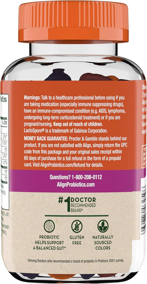 Align DualBiotic - Prebiotic + Probiotic for Women and Men, Digestive Support, Natural Fruit Flavors, 90 Gummies