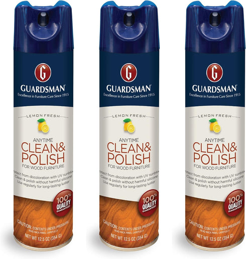 Guardsman Clean & Polish for Wood Furniture, Silicone Free, Lemon Fresh, 12.5 Oz, 3 Count