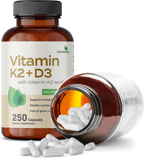 Futurebiotics Vitamin K2 (MK7) with D3 Supplement, 5000 IU Vitamin D3 & 90 mcg Vitamin K2 MK-7, 250 Capsules