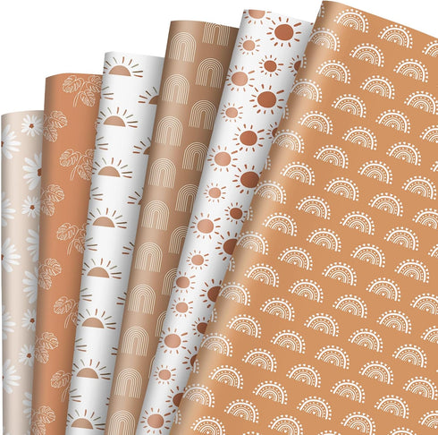 Whaline 12Pcs Modern Boho Wrapping Paper, 19.7 x 27.6 Inch Daisy Flower Rainbow Gift Wrap for DIY Crafts