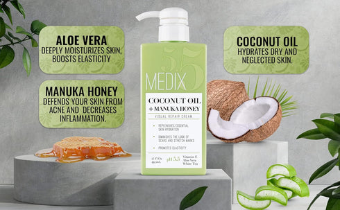 MEDIX 5.5 Coconut Oil Lotion W/ Manuka Honey Cream Skin Care Face Moisturizer & Body Cream | Firming Coconut Oil For Skin Minimizes Look Of Dry Skin, Cellulite, Stretch Marks, & Wrinkles, 2-Pack