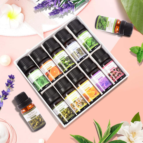 Mancasli Set, 10x10mL Set Essential Oils Blends & Singles - Peppermint, Lavender, Tea Tree,for Aromatherapy, Diffusers