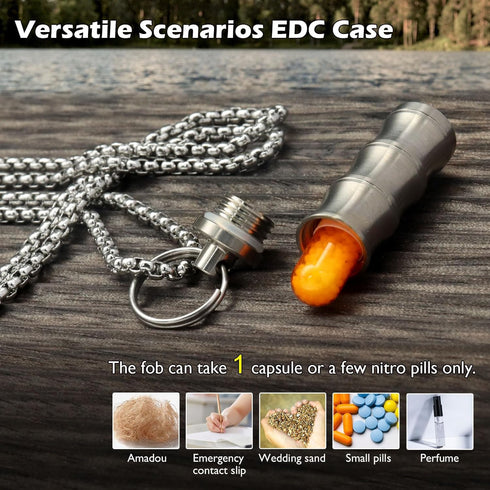 Titanium Small Pill Box Necklace, Mini Waterproof Keychain Pill Holder, Lightweight Pendant for Purse