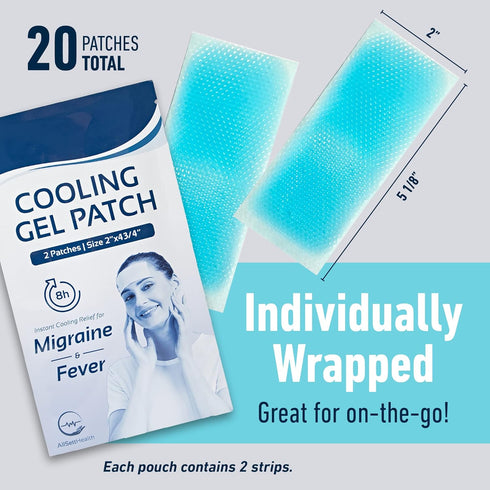 AllSett Health 20 Pack Cooling Patches for Fever, Natural Headache Relief, Soft Gel Sheets, Fever Patch for Kids