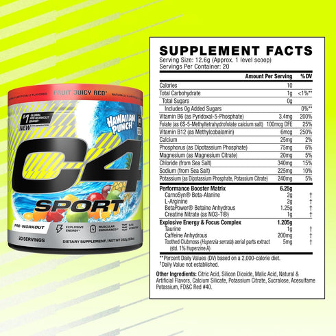 Cellucor C4 Sport Pre Workout Powder: NSF Certified for Sport, 200mg Caffeine, Creatine, Beta-Alanine, Hawaiian Punch,