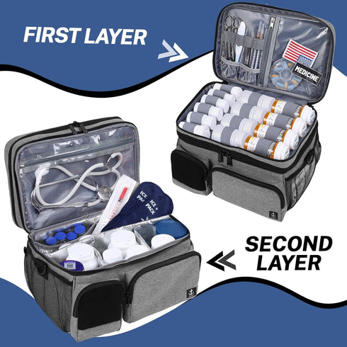 Timoxi Double Layers Medicine Bag with Insulated Compartment Pill Bottle Organizer with Lockable Zipper,Travel Medicine