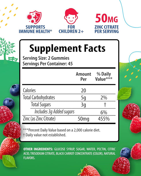 Zinc Gummies for Kids & Adults - Zinc Chewable Gummy for Immune Support - Powerful Natural Antioxidant Non-GMO Supplement for Children Men Woman Adults