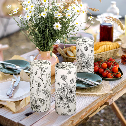 Zonon 16 50 Pcs Vintage Floral Round Tissues Box Car Holder with Facial Tissue Bulk Black Flower Travel Tubes for Car