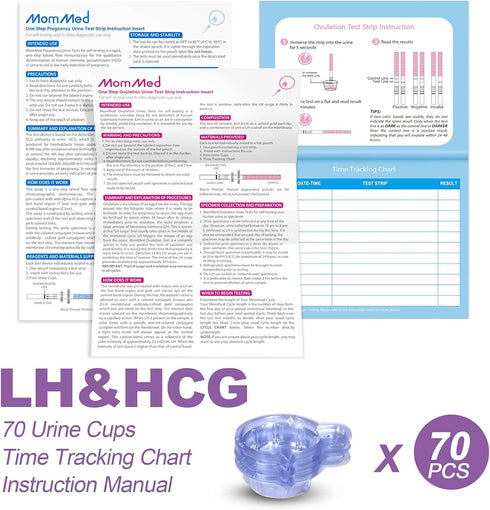 MomMed Ovulation Test Strips, 50 Ovulation and 20 Pregnancy Tests with 70 Urine Cups for Accurate Tracking