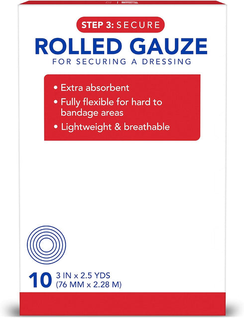 All Health Rolled Gauze Pads - 3 X 2.5 Yds for Wound Cleaning or Covering, 10 Count