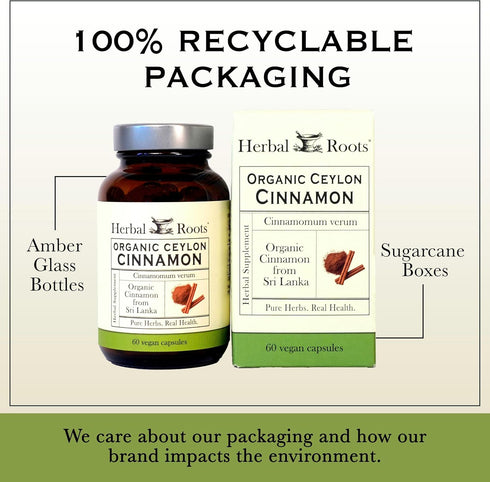 Herbal Roots Organic Ceylon Cinnamon Capsules - USDA Certified Organic, 60 Vegan Capsules