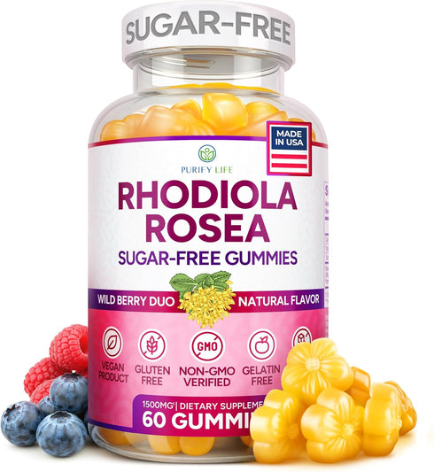 Purify Life Gummies (1500mg/Serving) 60 Sugar-Free Rhodiola Rosea Cortisol Detox & Adrenal Support Rhodiola Rosea